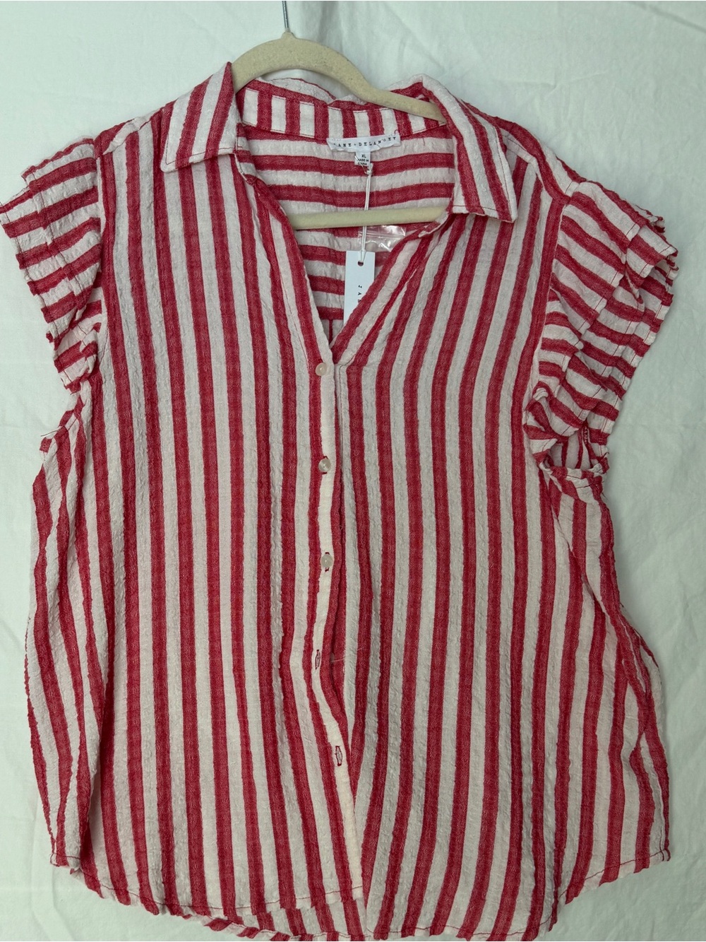 Jane and Delancey Red and White Striped Button-Down Blouse NWT XL